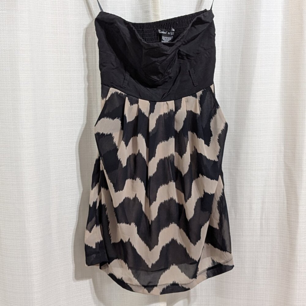 Rachel & Chloe Strapless Mini Dress Chevron Boho Festival Large Black Brown